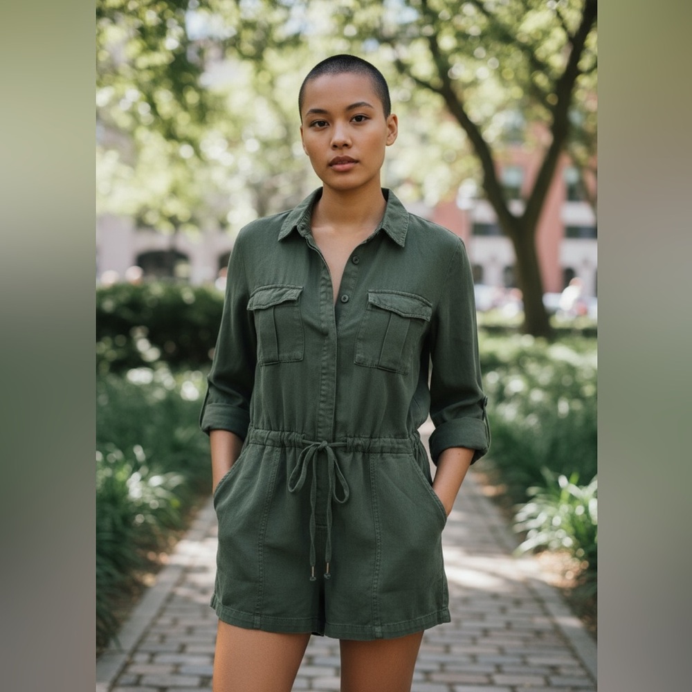 YFB Romper, XS, Hunter Green, drawstring at waist, long sleeve NWOT